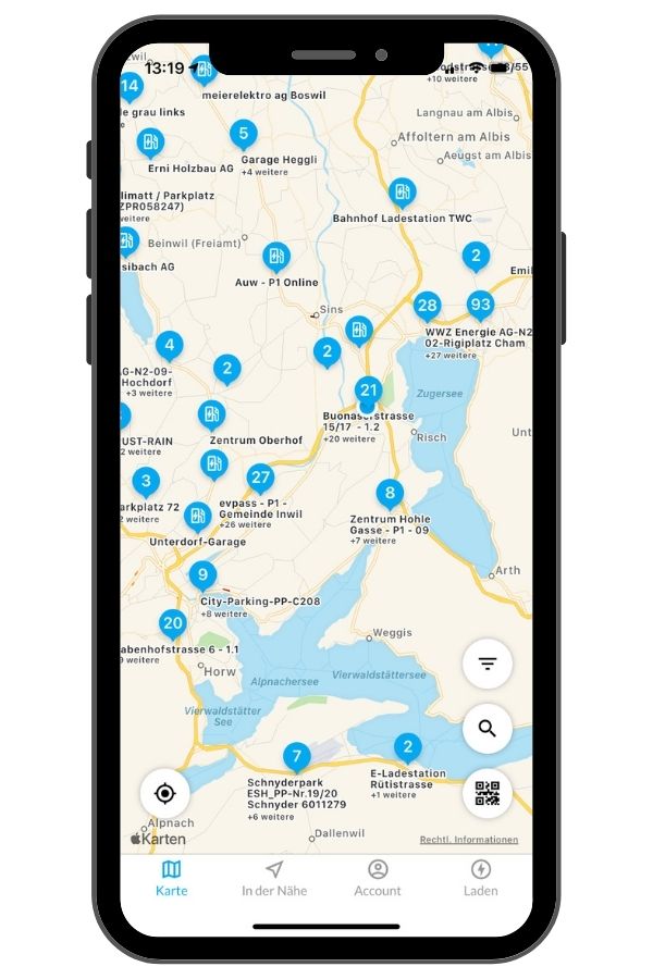 Kartenansicht eCarUp Lade App