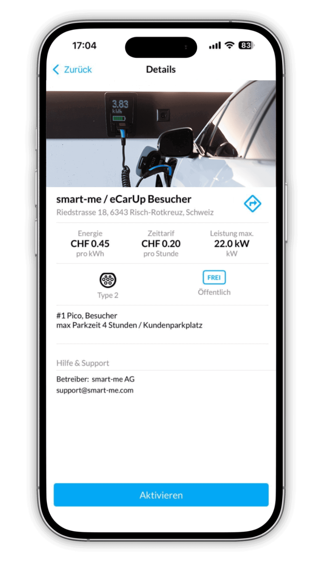 Lade App für Elektroautos mit transparenter Anzeige aller Kosten